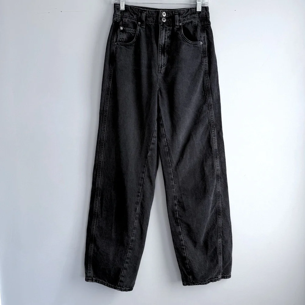 FREE PEOPLE ASTER STRAIGHT LEG JEANS in Asteroid Black Gray Size 28 High Rise - Picture 5 of 16